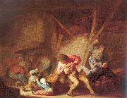Ostade, Adriaen van Drinking Figures and Crying Children oil painting reproduction